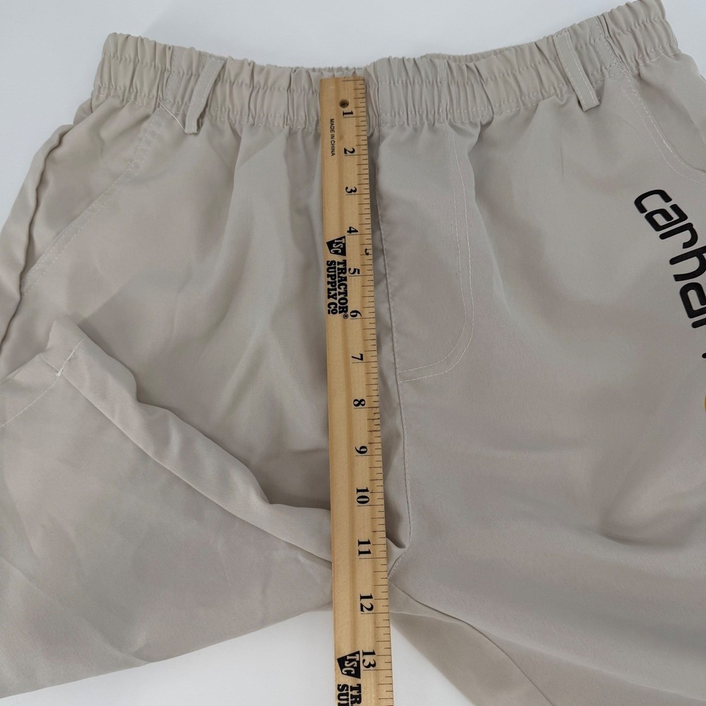 Carhartt Mens Cargo Shorts Tan Beige Elastic Waist Logo Polyester Size Large - Picture 7 of 10